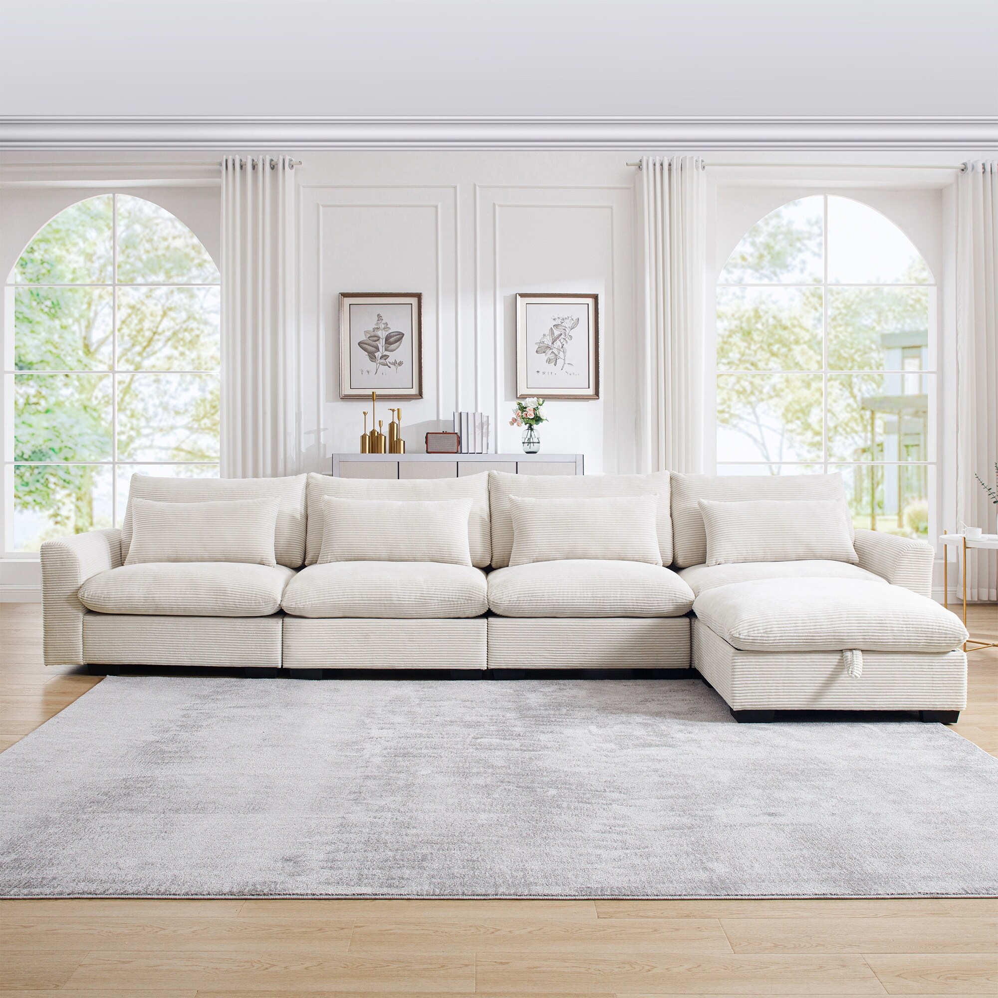 5 Pieces L shaped Sofa with Removable Ottomans and comfortable waist pillows for Living Room Bed Bath Beyond 40154292