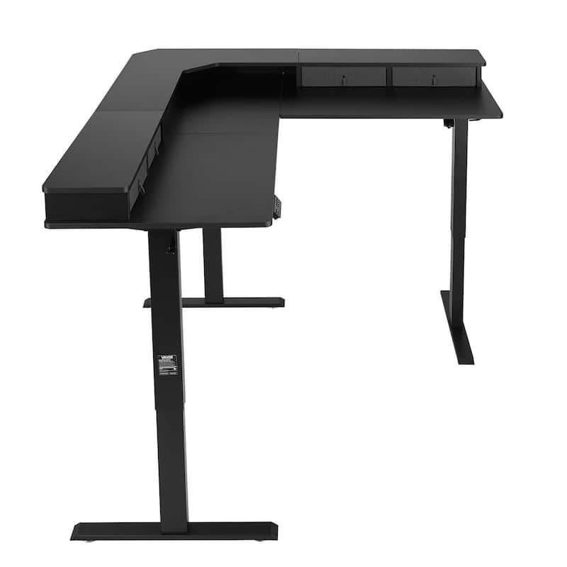Black Carbon Steel Electric L Shaped Standing Desk with Dual Motors and Drawers - Black