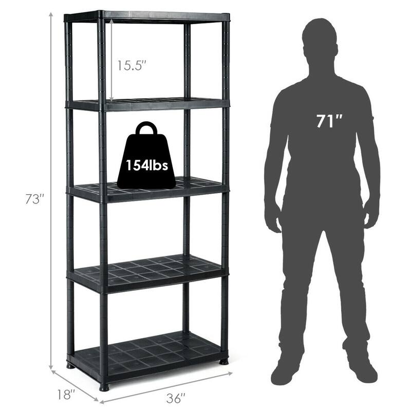 5-Tier Freestanding Storage Rack Heavy Duty Shelf for Garage Kitchen Office - 36"L x 18"W x 73"H