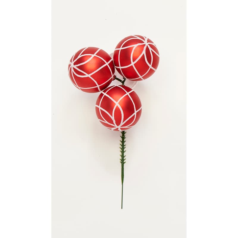 60mm Christmas Shatterproof Painted Plastic Ball x 3 on a Pick, Red, Set of 12 - 9