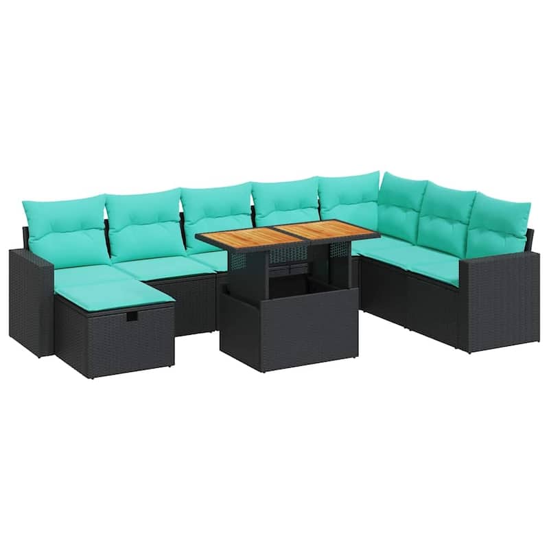 vidaXL Patio Sofa Set with Cushions Outdoor Furniture 9 Piece Poly Rattan