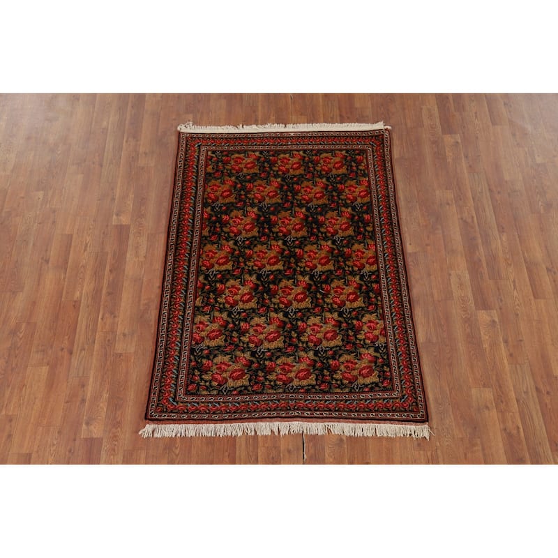 Floral Sirjan Foyer Rug Handmade Wool Carpet - 3'7" x 5'0"