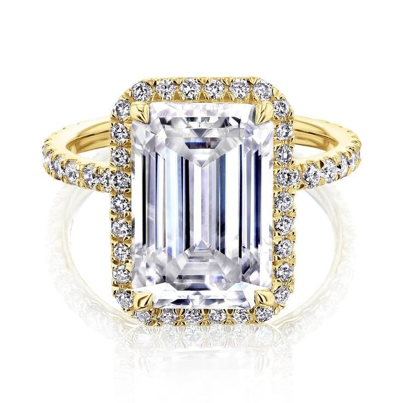 Kobelli Signature Collection 6.10 Carat Moissanite & Diamond 14k Solid Gold Emerald Halo Near Eternity Eloise Engagement Ring - 8.5 - Yellow