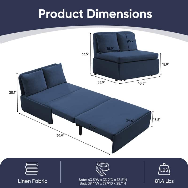 Mixoy Full/Queen Size Sofa Bed,2 in 1 Convertible Linen 1-Seater/Loveseat Sleeper Sofa Couch with Cushions