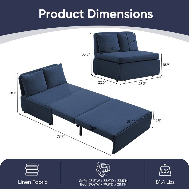 Mixoy Full Size Queen Size Sofa Bed,2 in 1 Convertible Linen 1-Seater/Loveseat Sleeper Sofa Couch with Cushions