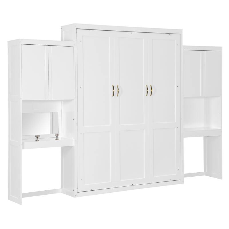 Roomfitters Queen Murphy Bed with Folding Desk, Vanity Table and Built-in Storage Cabinets