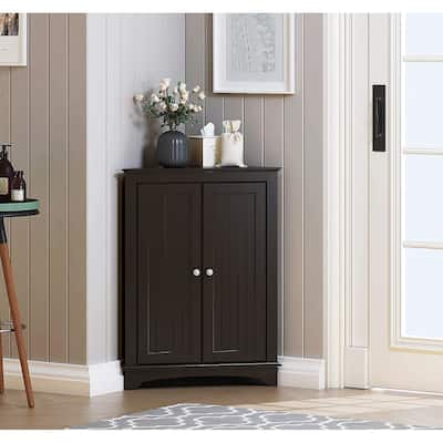 Spirich Home Floor Corner Cabinet with Two Doors and Shelves, Free-Standing Corner Storage Cabinets,White