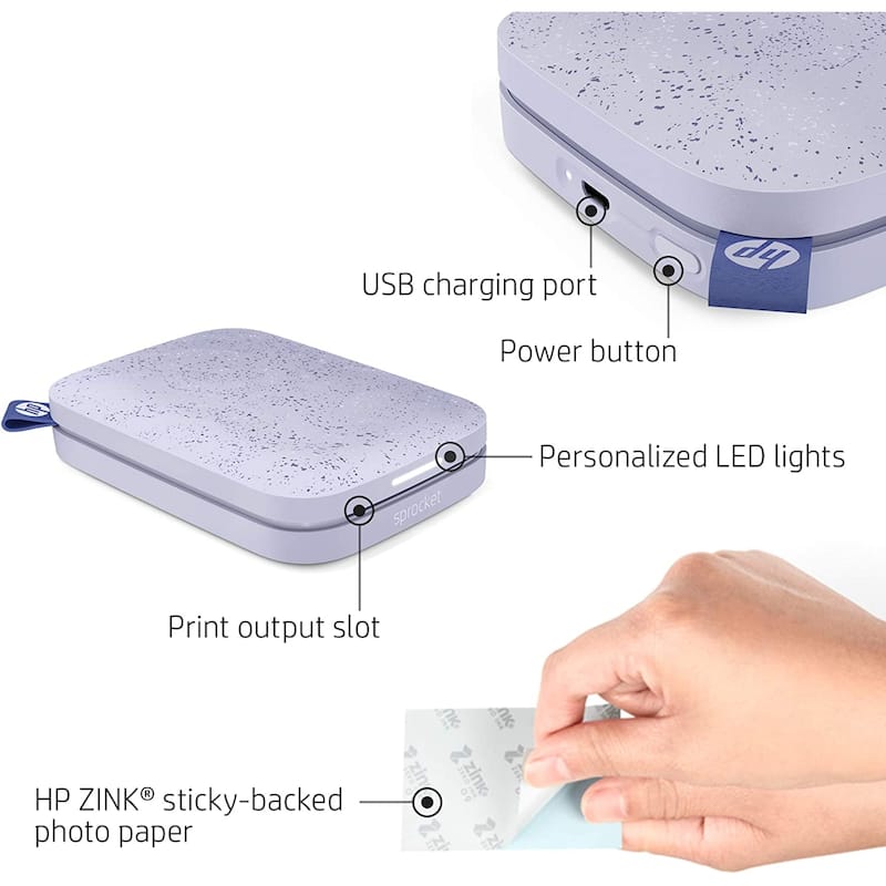 HP Sprocket Portable Instant Photo Printer, Prints From iOS or Android Devices - Lilac
