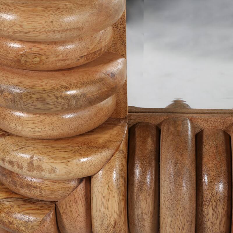 Wood Wall Mirror Casual Square Woven Ribbed Detailing - 40" Brown - 40" x 3.5" x 40"