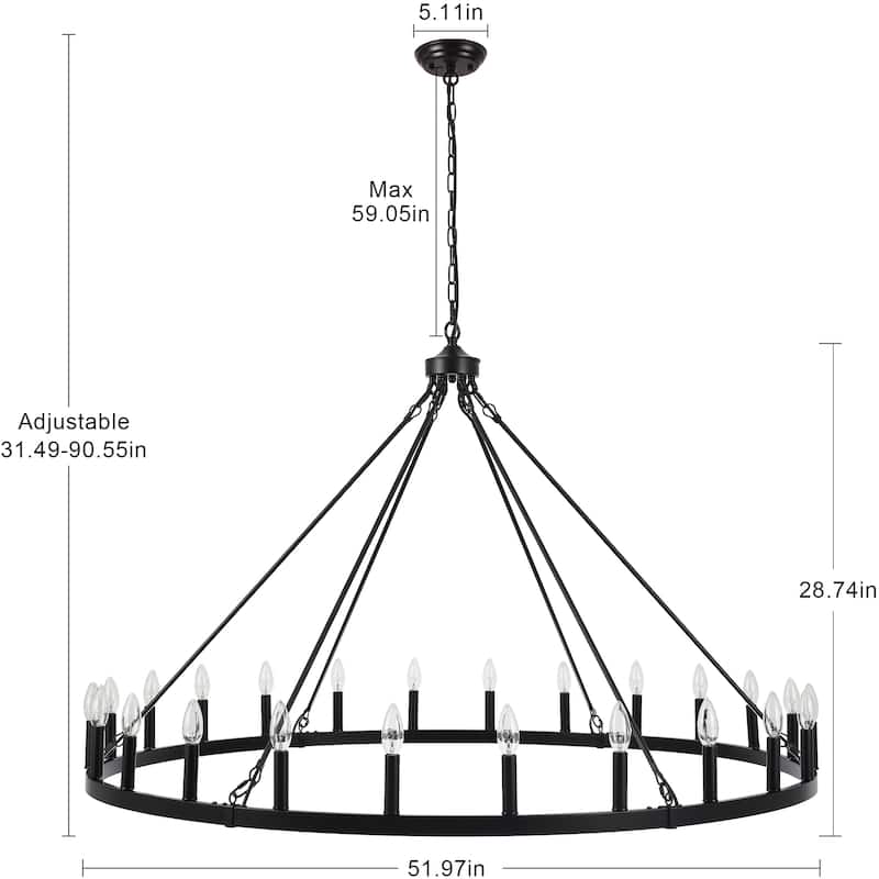 24-Light 51.97-inch Dimmable Round Wagon Wheel Chandelier for Dining Room