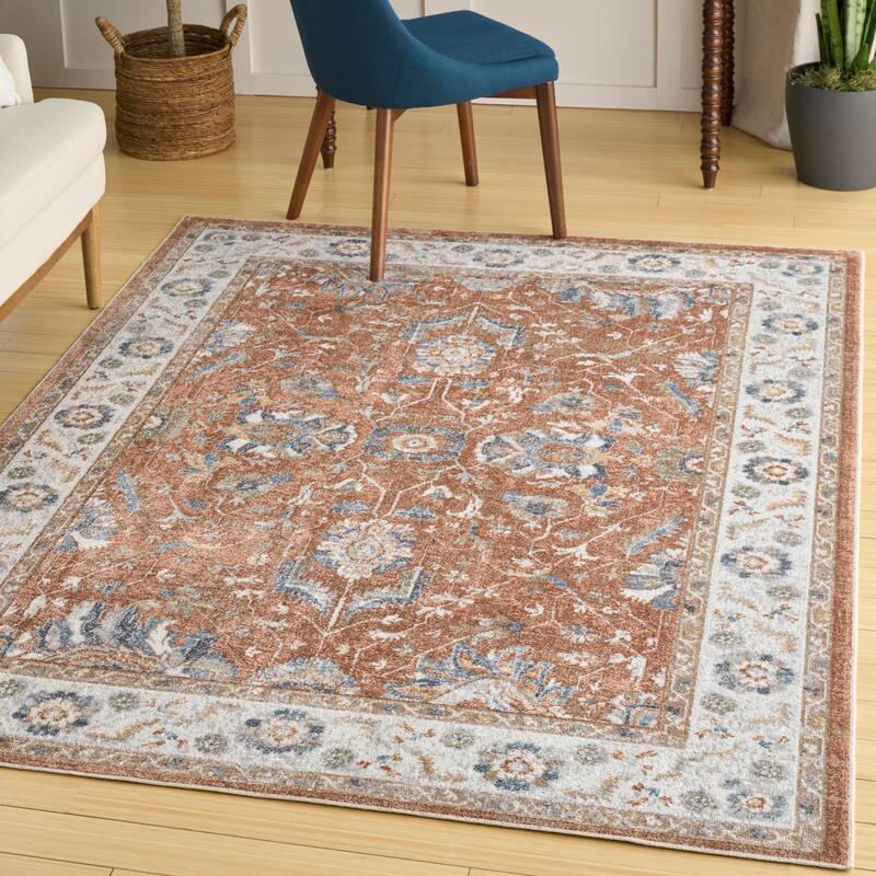 Nourison Astra Machine Washable Indoor only Persian Area Rug - Rust/Ivory - 5'3" x 7'
