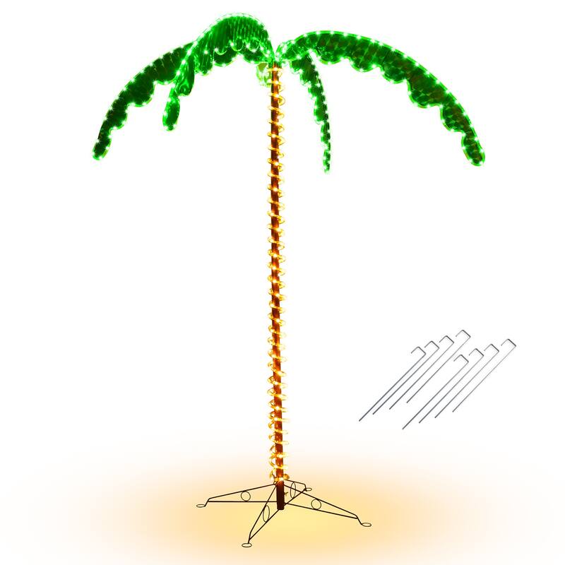 Costway 2PCS 5 FT & 7 FT Tropical LED Rope Light Palm Trees Pre-Lit - See Details