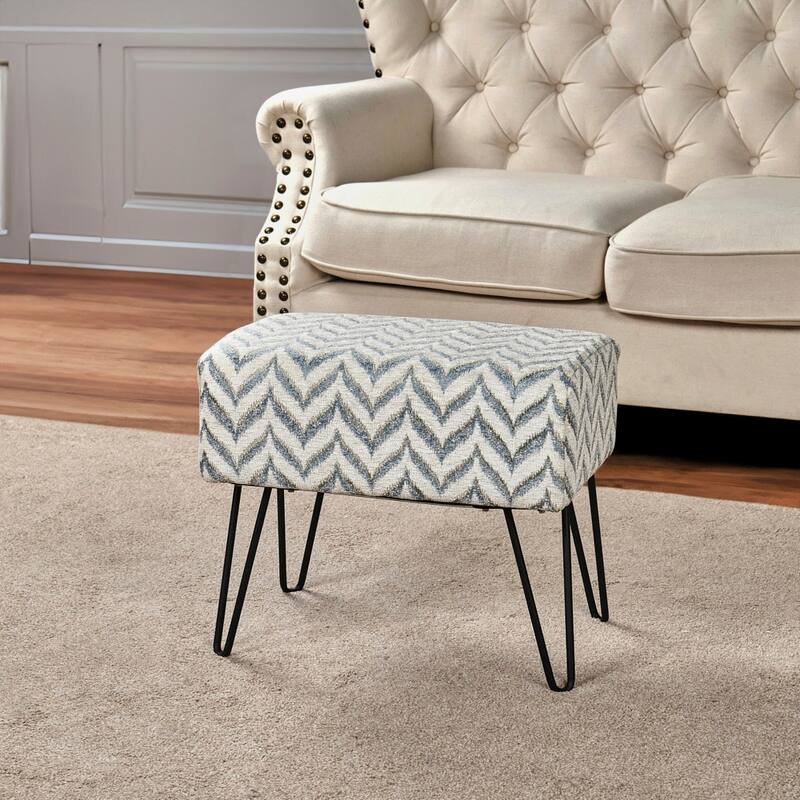 Jacquard Chenille Ottoman - 19" x 13" x 17"H - Arusha - Light Blue