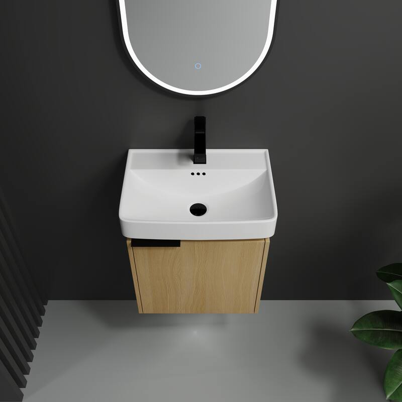 Plywood Wall-Mounted Bathroom Vanity with Integrated Resin Sink