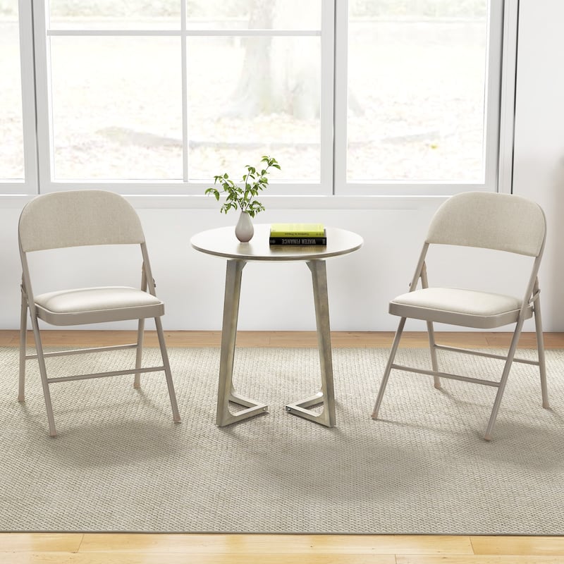 Gymax Set of 6 Folding Chairs Fabric Upholstered Padded Seat Metal