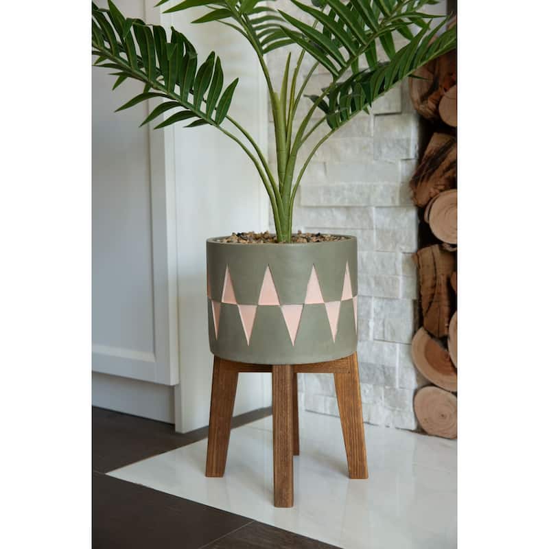 3.15'FT Palm in Cement Planter on Wood stand - ONE-SIZE