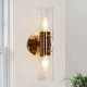 preview thumbnail 13 of 12, Mid-century Modern Gold 2-Light Cylinder Wall Sconce Glass Bathroom Vanity Light - L 13.4'' x W 5.5''