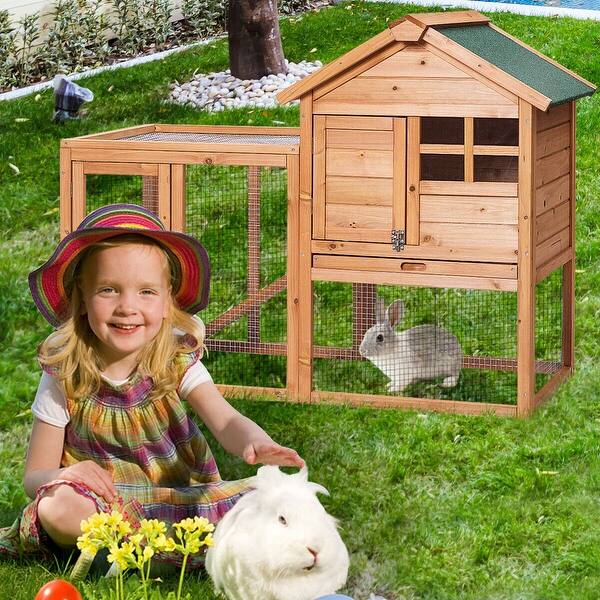 Shop Gymax Wooden Rabbit Hutch Chicken Coop Poultry Cage Hen Duck