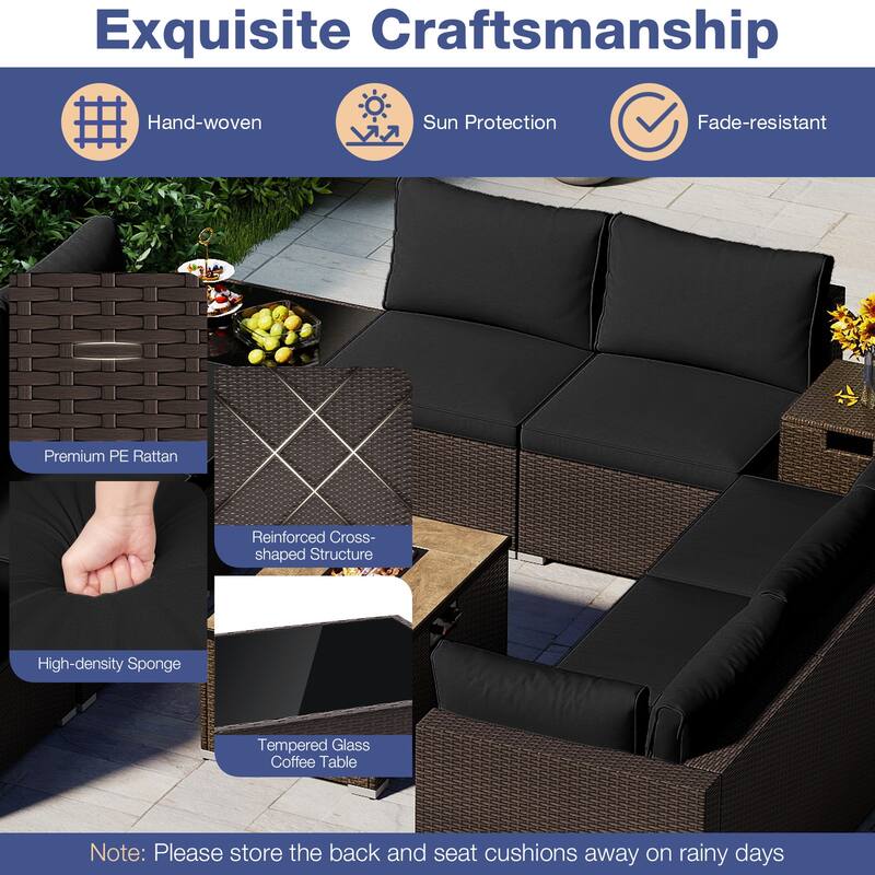 Gymax 12 PCS Outdoor Patio Wicker Sectional Sofa Set w/ 32'' Propane