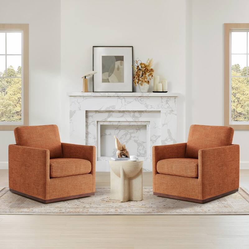 Spruce & Spring Modern Swivel Accent Chair with Wooden Base - Set of 2 - Terracotta-Fabric