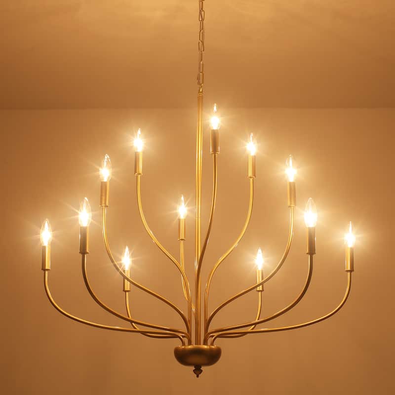 12 - Light Candle Style Chandelier ,Classic Farmhouse Chandelier with Lotus Shaped for Kitchen Island Living Dining Room