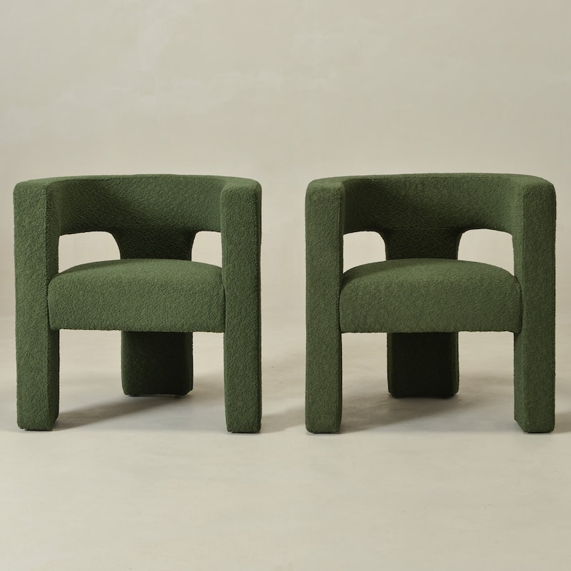 KINWELL 28" Wide Boucle Upholstered Square Armchair (Set of 2)