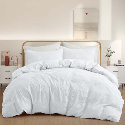 Tufted Clipped Jacquard Geometric Oversized Duvet Cover & Pillowcase Set