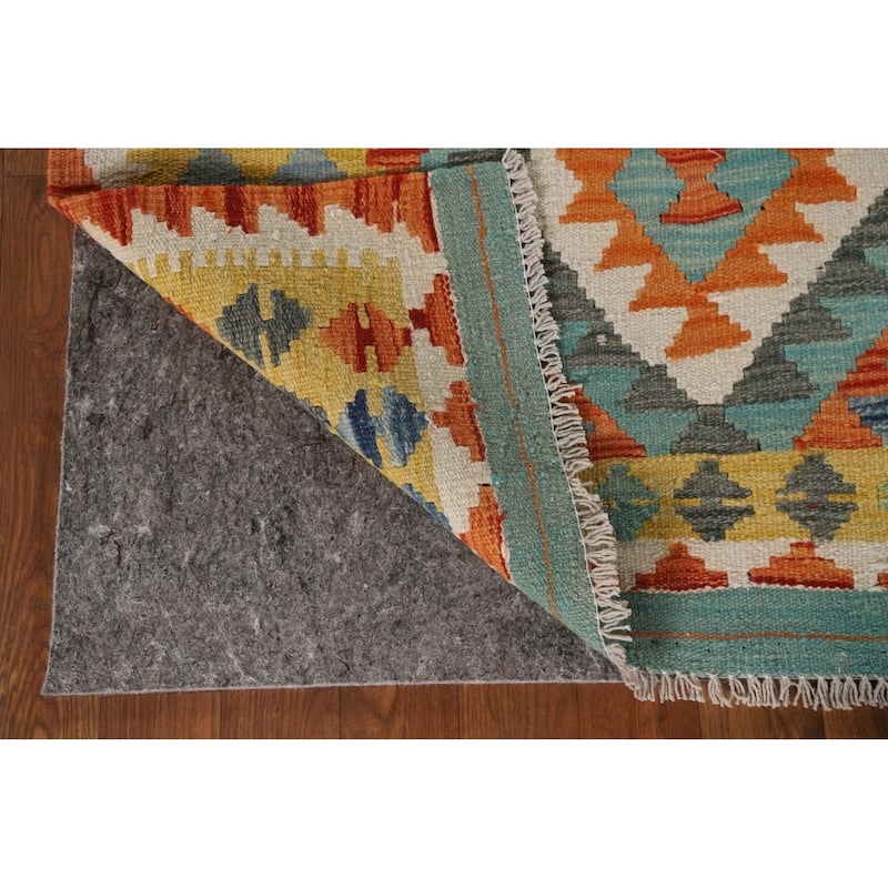 Hand Woven Oriental 100% Wool Carpet Southwestern Geometric Multi-Colored Kilim Area Rug - 5' 3'' X 3' 2''