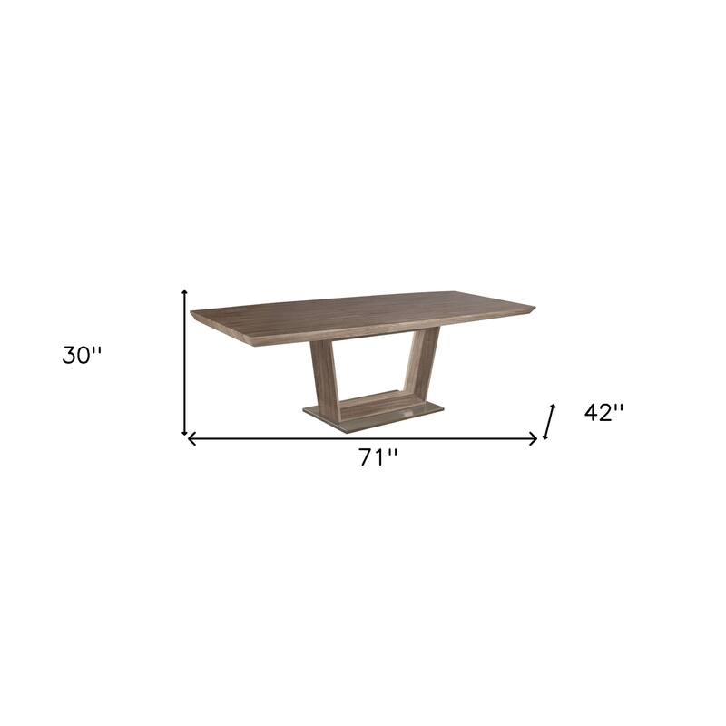 HomeRoots 71" Gray Wood and Metal Self-Storing Leaf Pedestal Base Extendable Dining Table - 71.00 in. x 30.00 in. x 42.00 in.