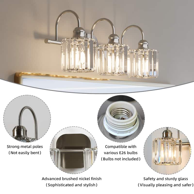 ExBrite Modern Rose Gold Dimmable Bathroom Crystal Vanity Lights