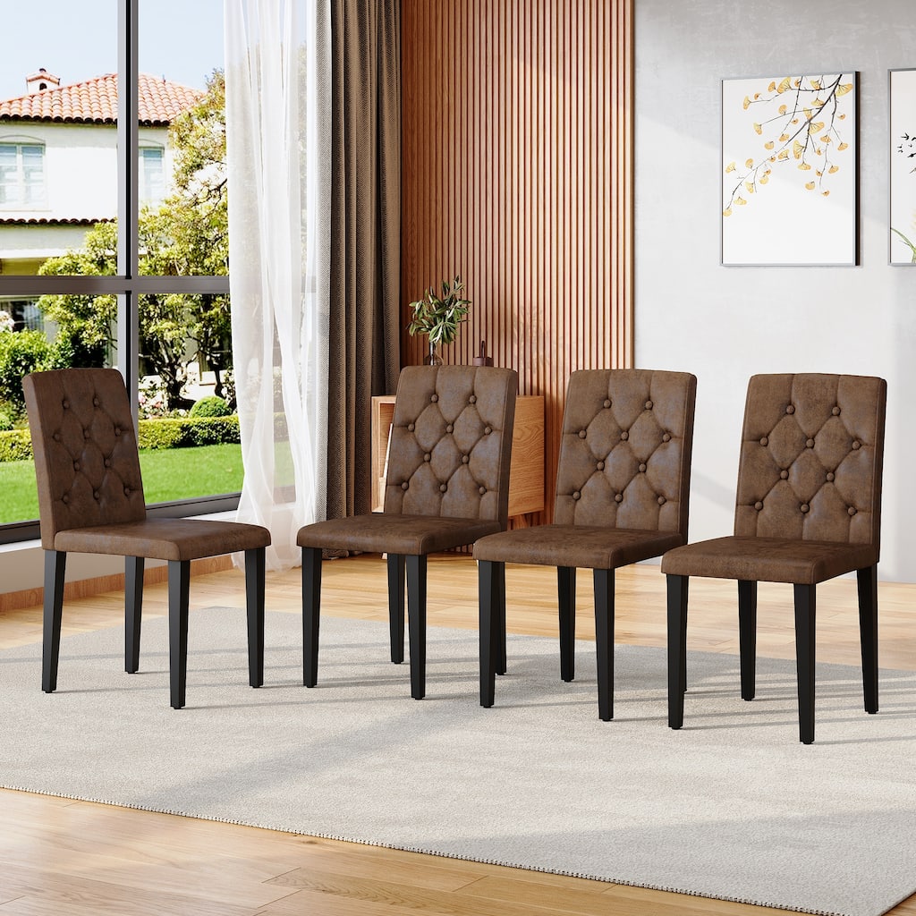 Upholstered Dining Chairs Set of 4, Button Tufted Dining Chair with Metal Legs, Modern Suede Fabric Side Chair with Backrest