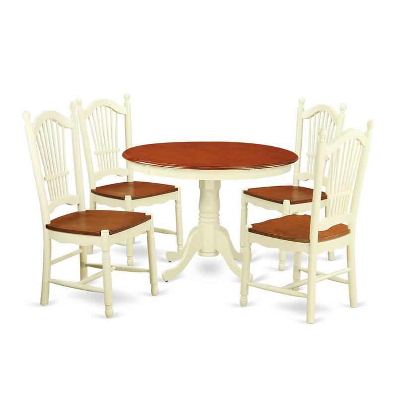 HomeStock 5-Piece Round Buttermilk and Cherry Finish Solid Wood Top Dining table with 4 Chairs with Lattice Back