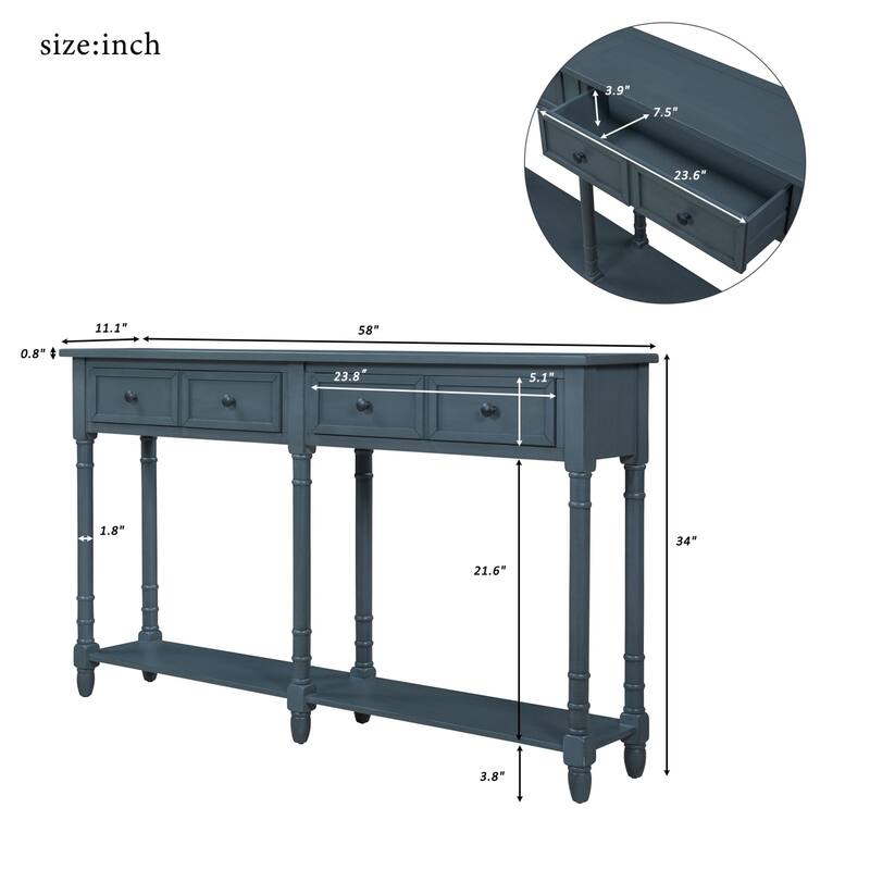 Cusp Barn Console Table Sofa Table Easy Assembly with Two Storage Drawers and Bottom Shelf for Living Room, Entryway