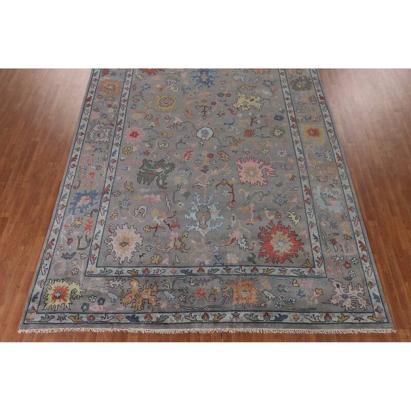 Floral Gray Oushak Oriental Large Area Rug Handmade Wool Carpet - 9'11"x 13'10"