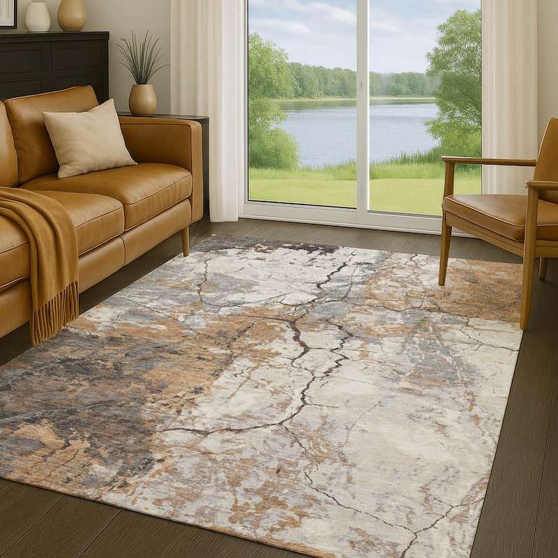 Machine Washable Indoor/ Outdoor Modern Crackle Chantille Rug