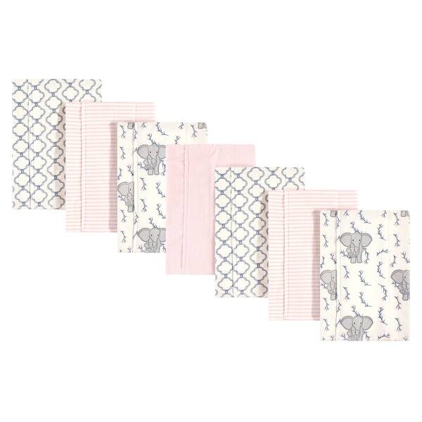 slide 1 of 1, Touched by Nature Baby Girl Organic Cotton Flannel Burp Cloths 7pk, Pink Elephant, One Size - Pink Elephant - One Size One Size - Pink Elephant