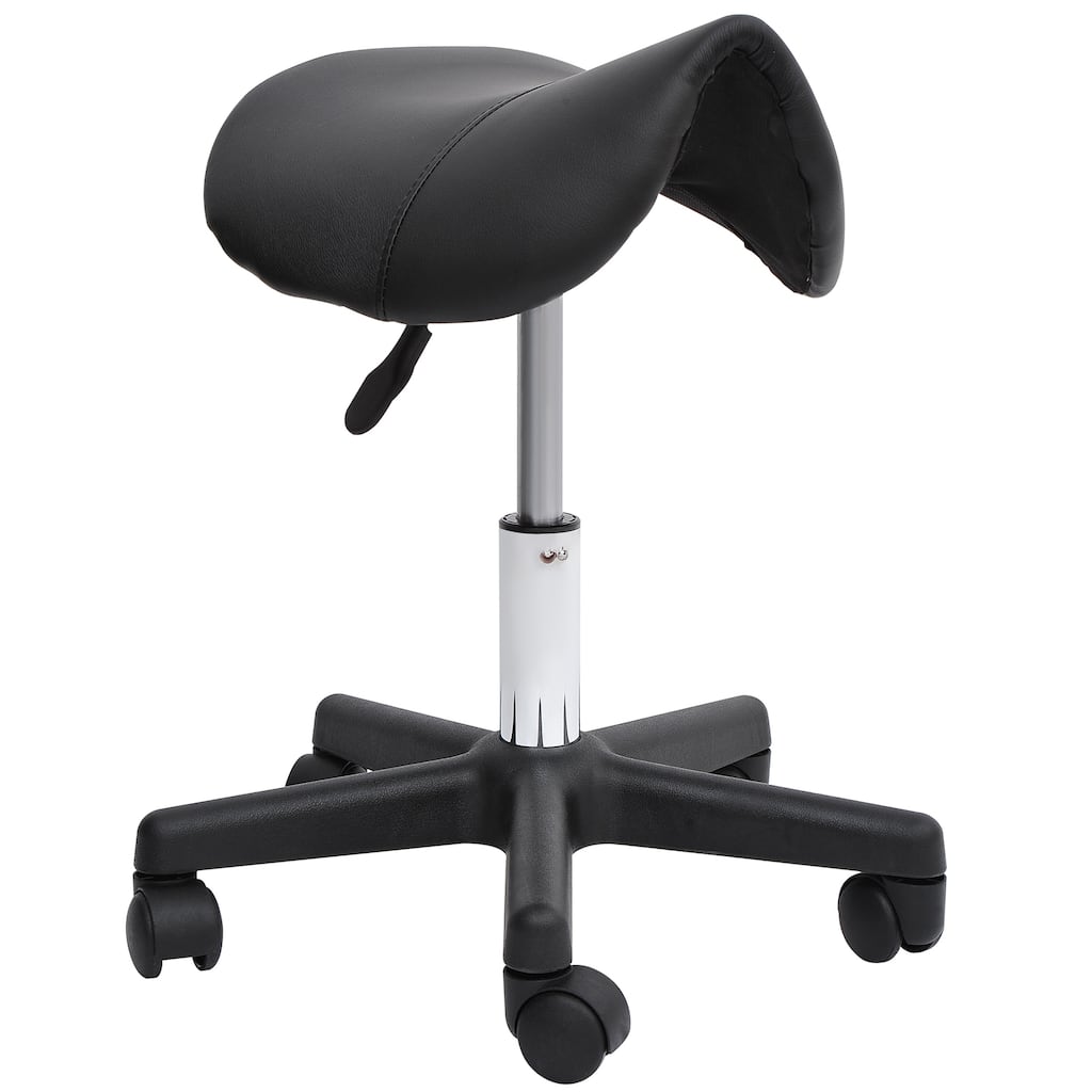 Swivel Saddle Stool with Wheels, Adjustable Height, and Ergonomic Design for Salon, Massage, or Medical Professionals