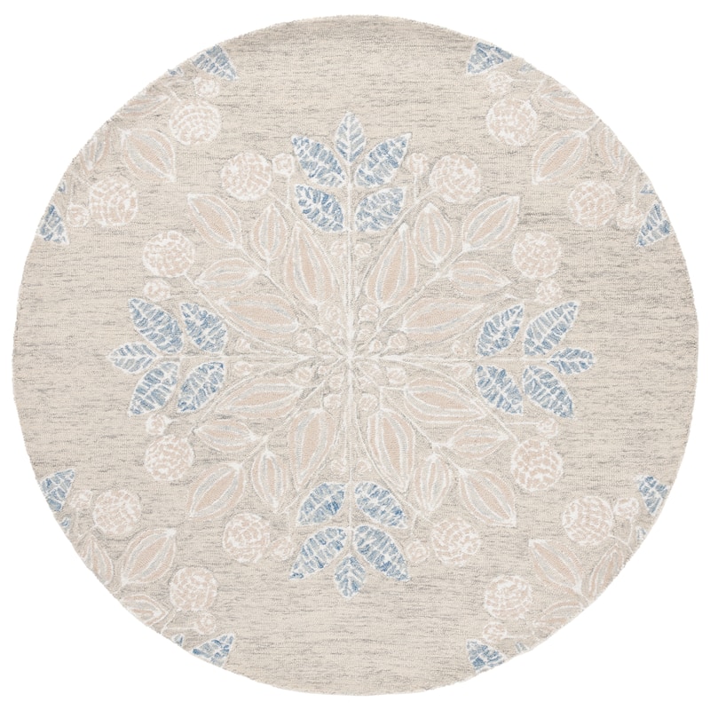 SAFAVIEH Handmade Jardin Hedie Country Wool Rug - 6' Round - Light Grey/Ivory