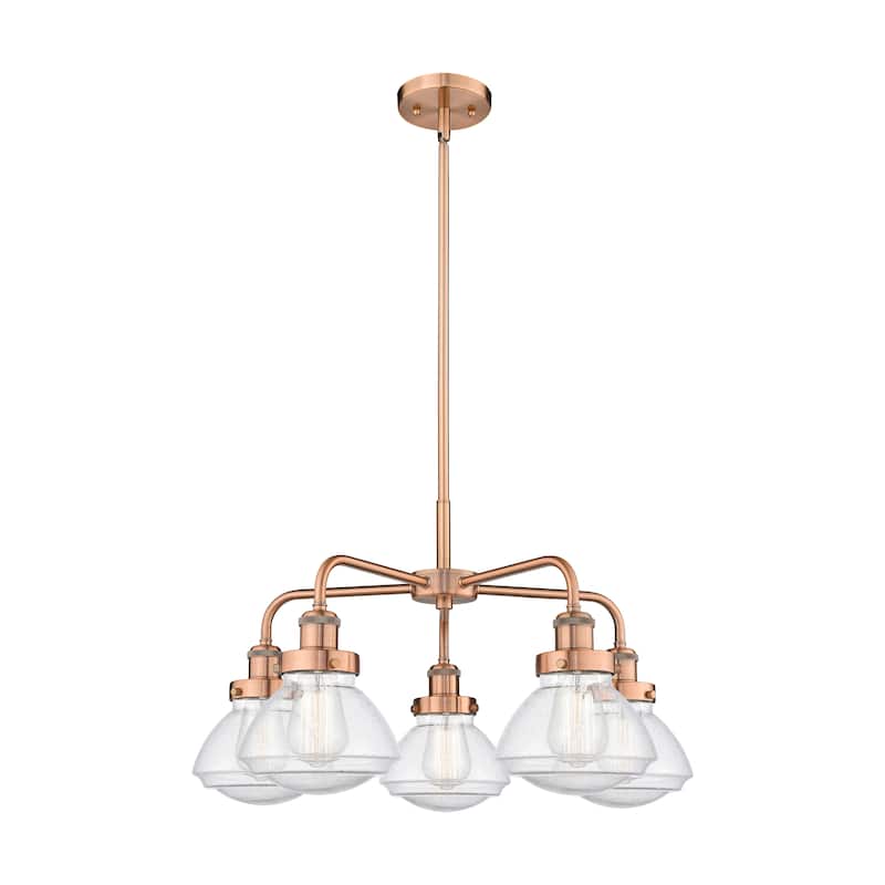 Innovations Lighting Olean - 5 Light 25" Stem Hung Chandelier - Antique Copper/Seedy