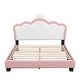 preview thumbnail 4 of 31, Twin/Full Size Upholstered Princess Bed with Crown Headboard, Cute Platform Bed Frame with Headboard and Footboard for Kids
