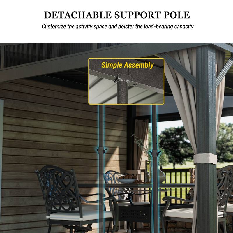 12X14FT Wall-Mounted Aluminum Patio Gazebo