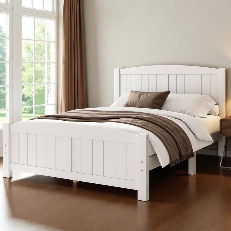 Solid Wood Platform Bed Frame with Support Slats, Strong Structure, No Box Spring Needed Modern Bedroom Furniture - Light White - Full