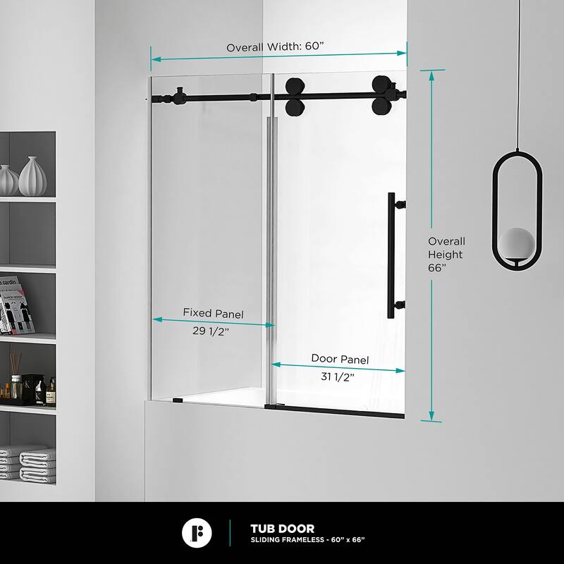 Fine Fixtures Tub Door Sliding Frameless Tempered Glass