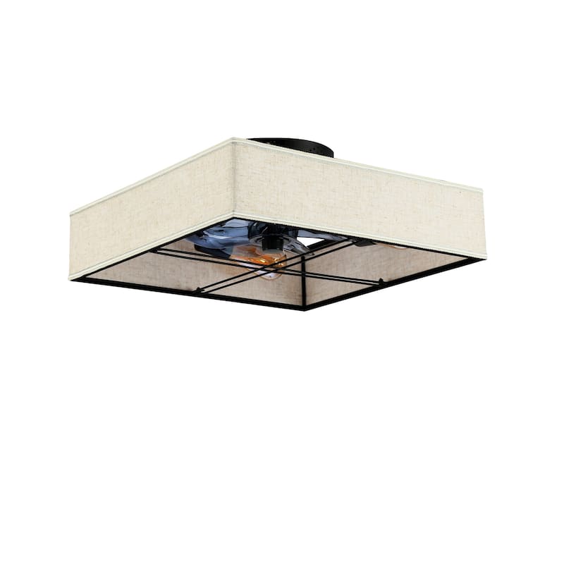 16.6" Square Fabric Farmhouse Flush Mount Ceiling Fan - Matte Black