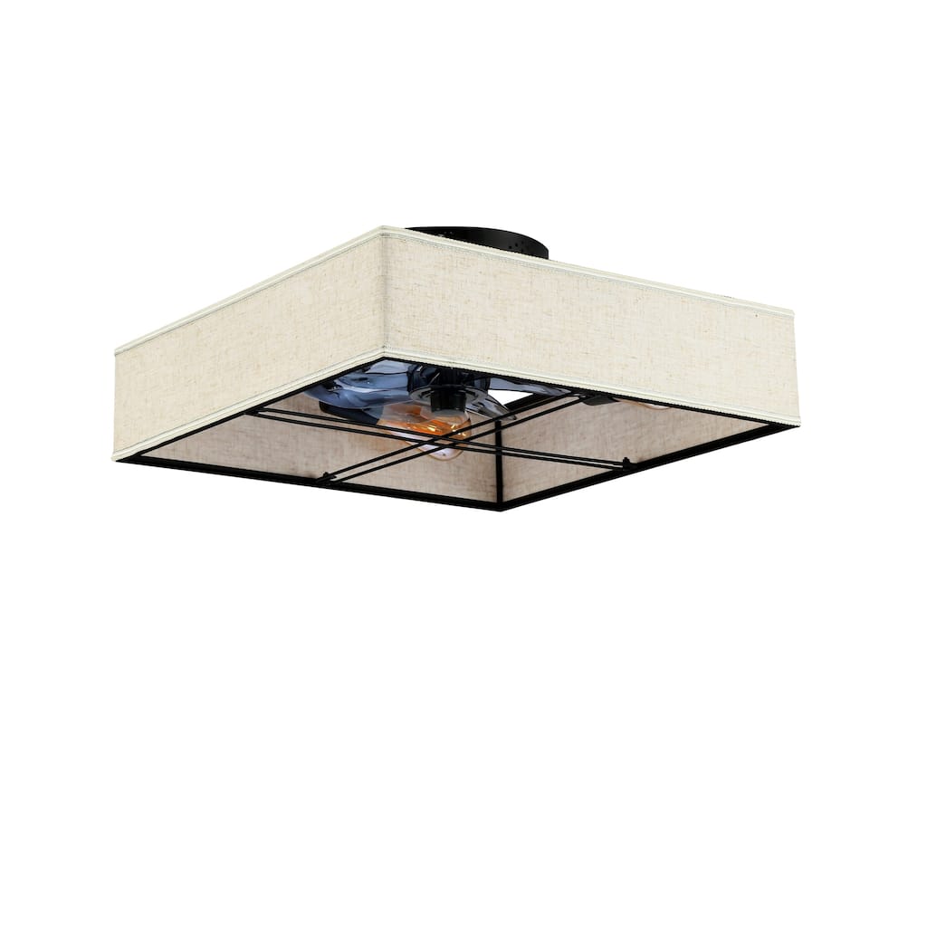 16.6" Square Fabric Farmhouse Flush Mount Ceiling Fan