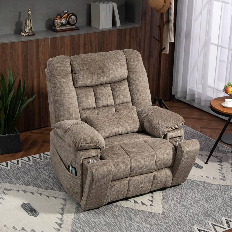 Flatship 4 Motors Power Lift Recliner,Adjustable Headrest Oversized Recliner Chair with Heat/Massage - Grey