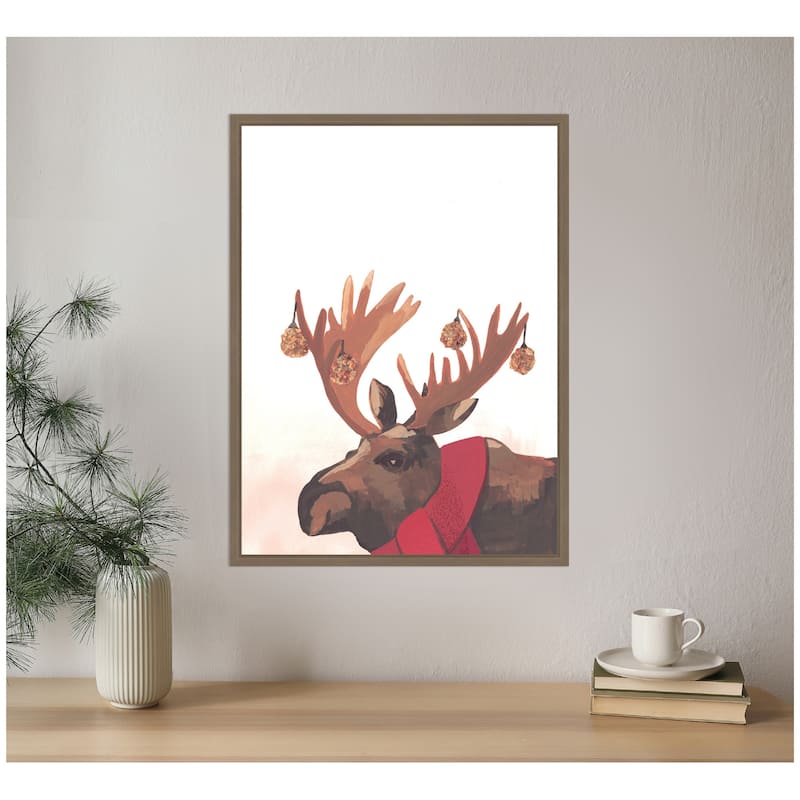 Kate and Laurel Framed Canvas Festive Moose by Teju Reval