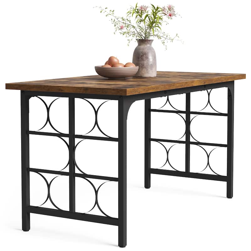 55" Large Rectangle Kitchen Dining Table for 4 - Brown & Black