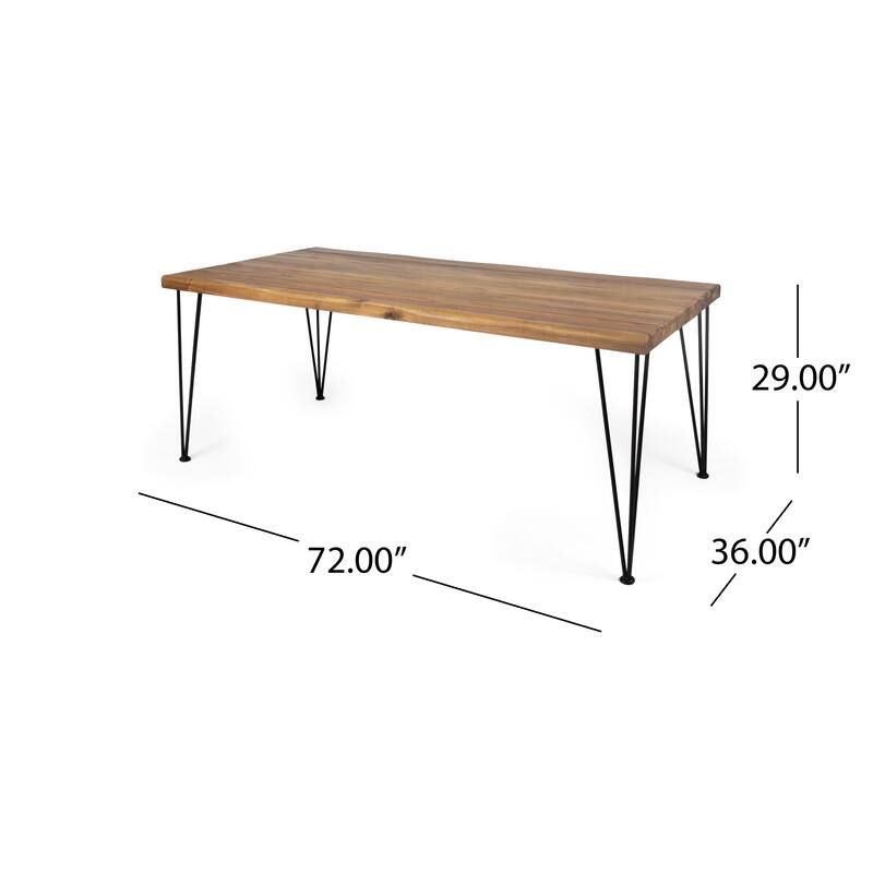 Zion Outdoor Modern Industrial 3 Piece Acacia Wood Picnic Dining Set with Metal Hairpin Legs by Christopher Knight Home