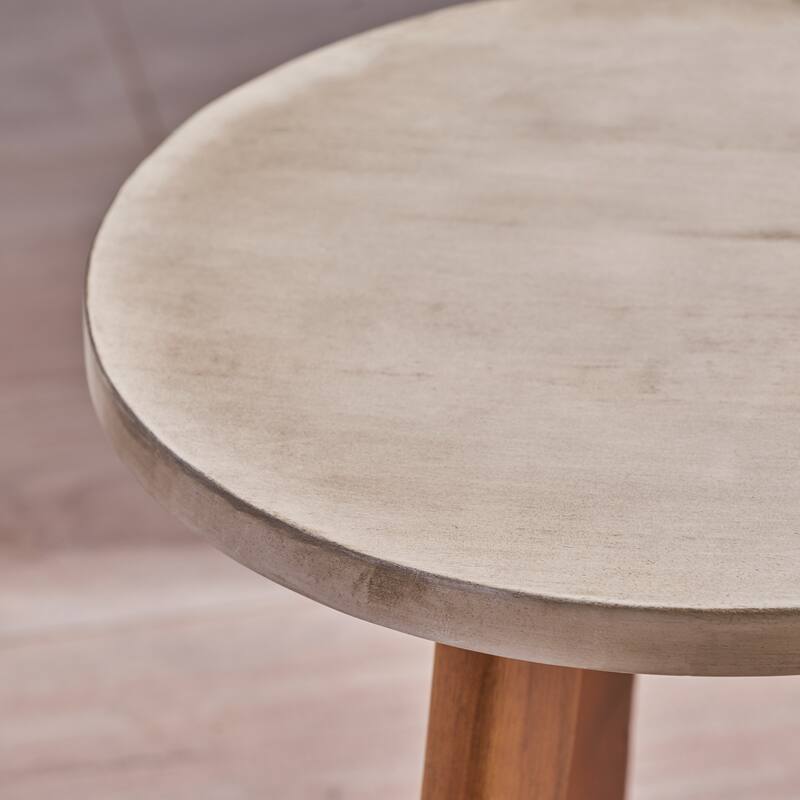 Modern Acacia Wood Side Table with Round Top and Triangular Base